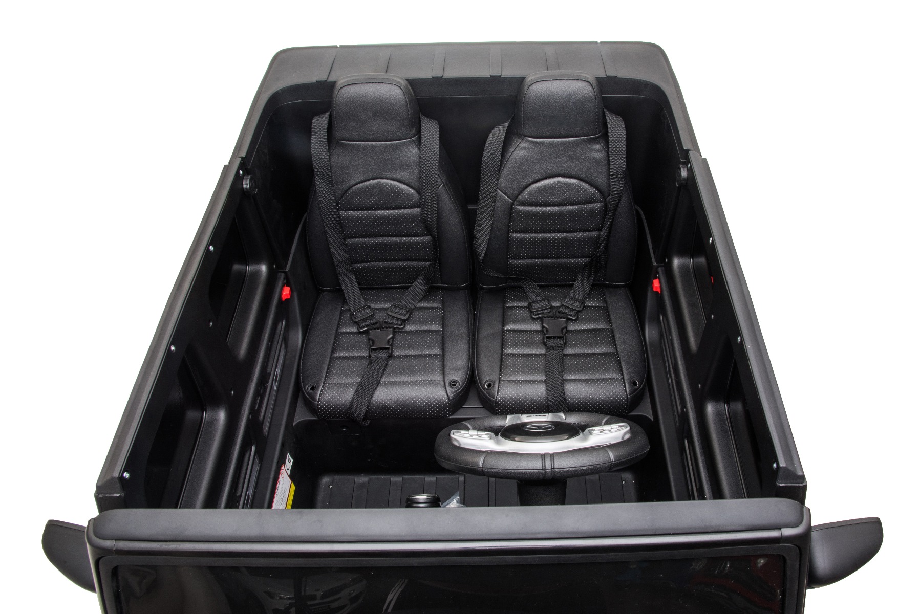 Mașină electrică de jucărie Mercedes-Benz G63 AMG 4x4 cu două locuri, roșu, player MP3 cu conexiune USB/AUX și Bluetooth, tractiune 4x4, baterie litiu, roti EVA cu suspensie, scaune din piele artificială, telecomandă, licentă originală - imagine 3