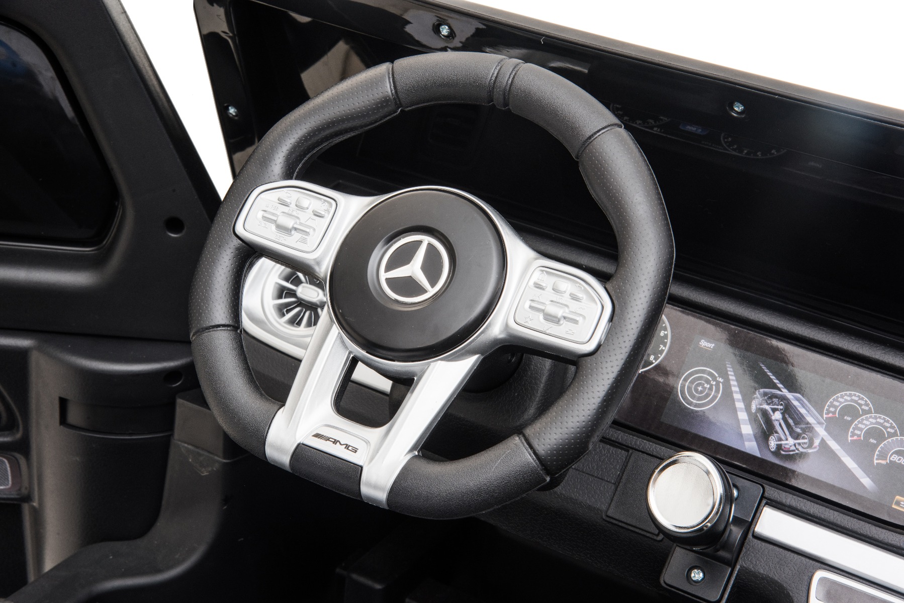 Mașină electrică de jucărie Mercedes-Benz G63 AMG 4x4 cu două locuri, negru, player MP3 cu conexiune USB/AUX și Bluetooth, tracțiune 4x4, baterie litiu, roți EVA cu suspensie, scaune din piele artificială, telecomandă, licență originală - imagine 37