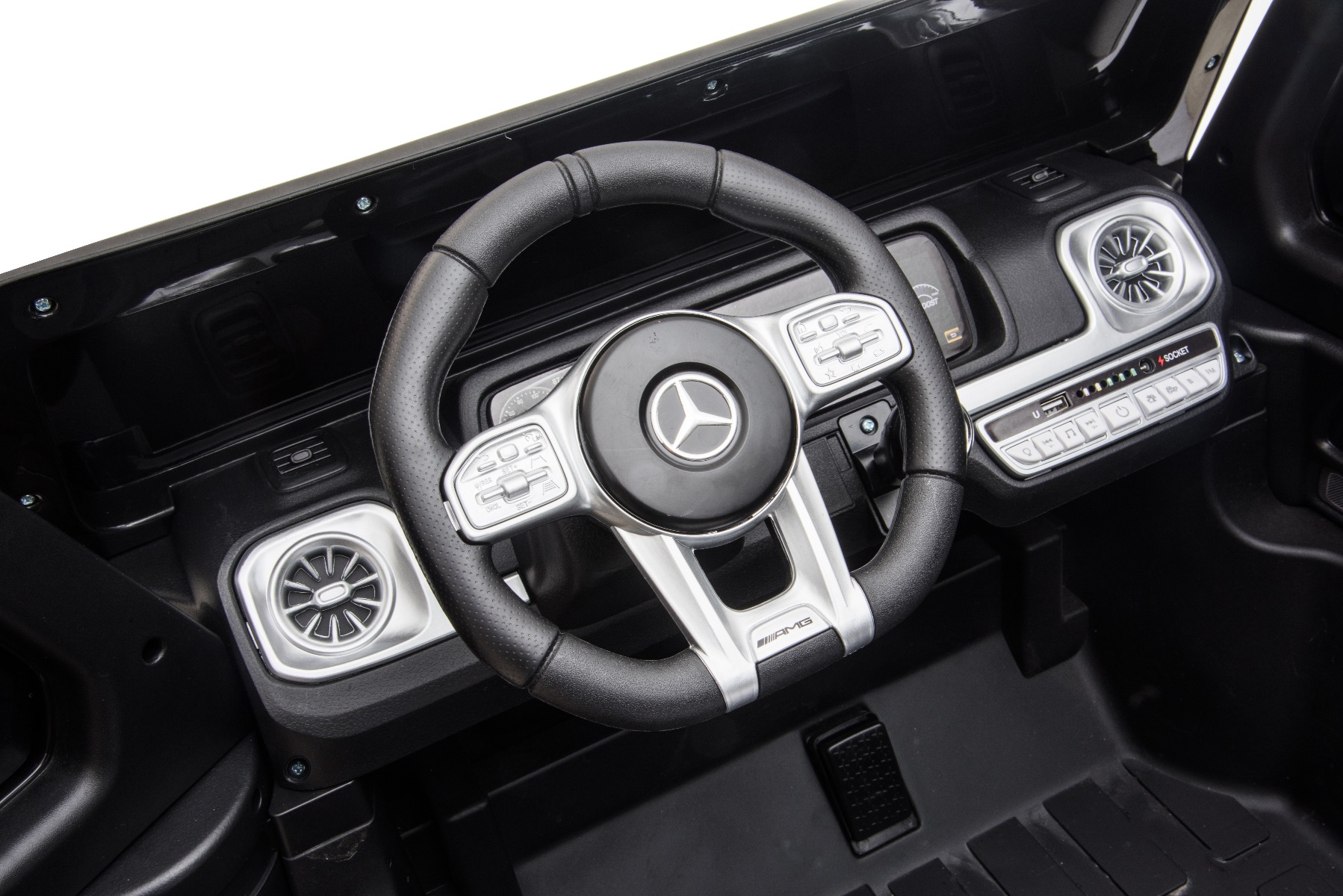 Mașină electrică de jucărie Mercedes-Benz G63 AMG 4x4 cu două locuri, roșu, player MP3 cu conexiune USB/AUX și Bluetooth, tractiune 4x4, baterie litiu, roti EVA cu suspensie, scaune din piele artificială, telecomandă, licentă originală - imagine 23