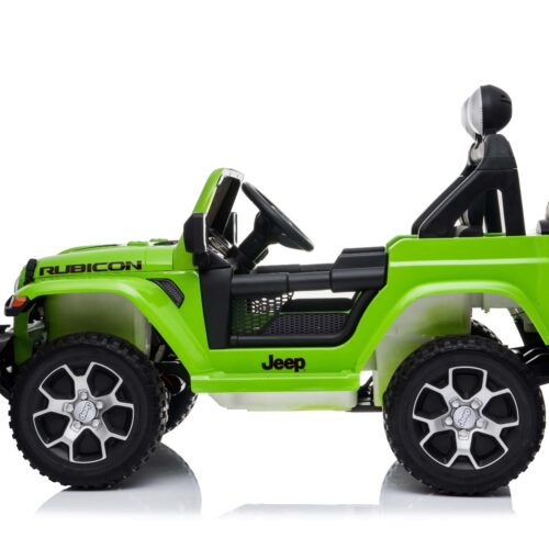 Mașinuță electrică pentru copii JEEP Wrangler, Verde, scaun din piele, Radio cu intrare Bluetooth și USB, unitate 4×4, baterie cu litiu, roți EVA, suspensii spate, telecomandă de 2,4 GHz, comutator funcție telecomandă/ pedală, licențiat