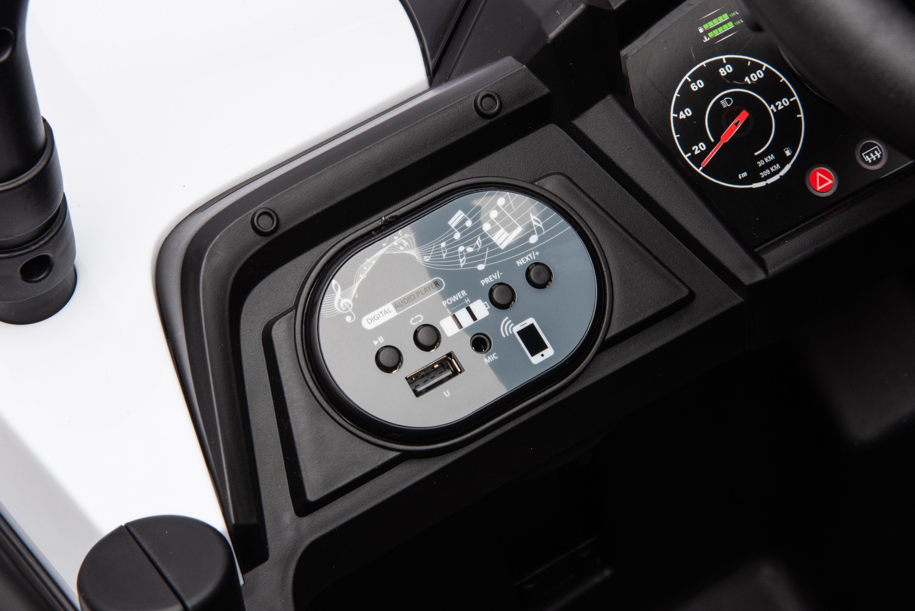 Mașină electrică copii UTV Small 12V, alb, Tracțiune spate, baterie 12V, Roți din plastic, banchetă dublă, Telecomandă 2,4 GHz, Un singur loc, MP3 player cu intrare USB/SD, Lumini LED - imagine 16