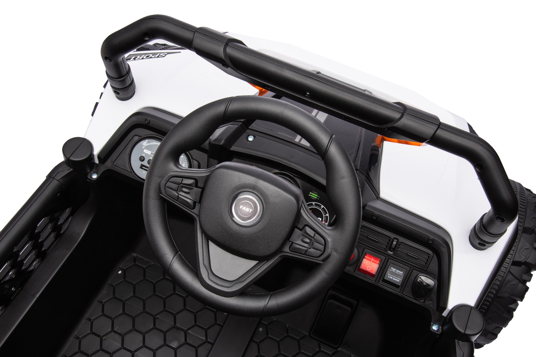 Mașină electrică copii UTV Small 12V, alb, Tracțiune spate, baterie 12V, Roți din plastic, banchetă dublă, Telecomandă 2,4 GHz, Un singur loc, MP3 player cu intrare USB/SD, Lumini LED - imagine 20