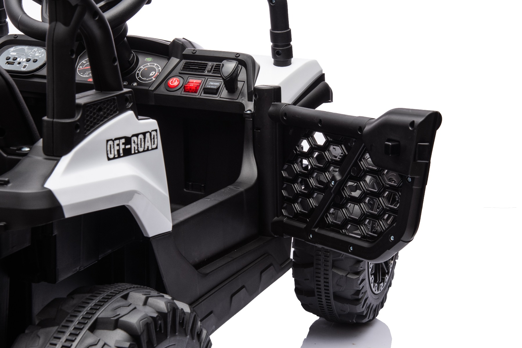 Mașină electrică copii UTV Small 12V, alb, Tracțiune spate, baterie 12V, Roți din plastic, banchetă dublă, Telecomandă 2,4 GHz, Un singur loc, MP3 player cu intrare USB/SD, Lumini LED - imagine 21