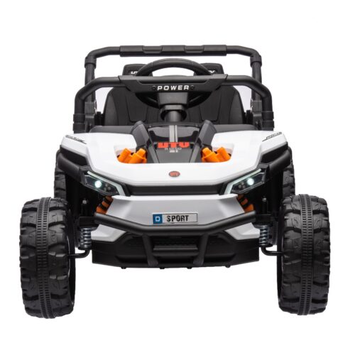 Mașină electrică copii UTV Small 12V, alb, Tracțiune spate, baterie 12V, Roți din plastic, banchetă dublă, Telecomandă 2,4 GHz, Un singur loc, MP3 player cu intrare USB/SD, Lumini LED