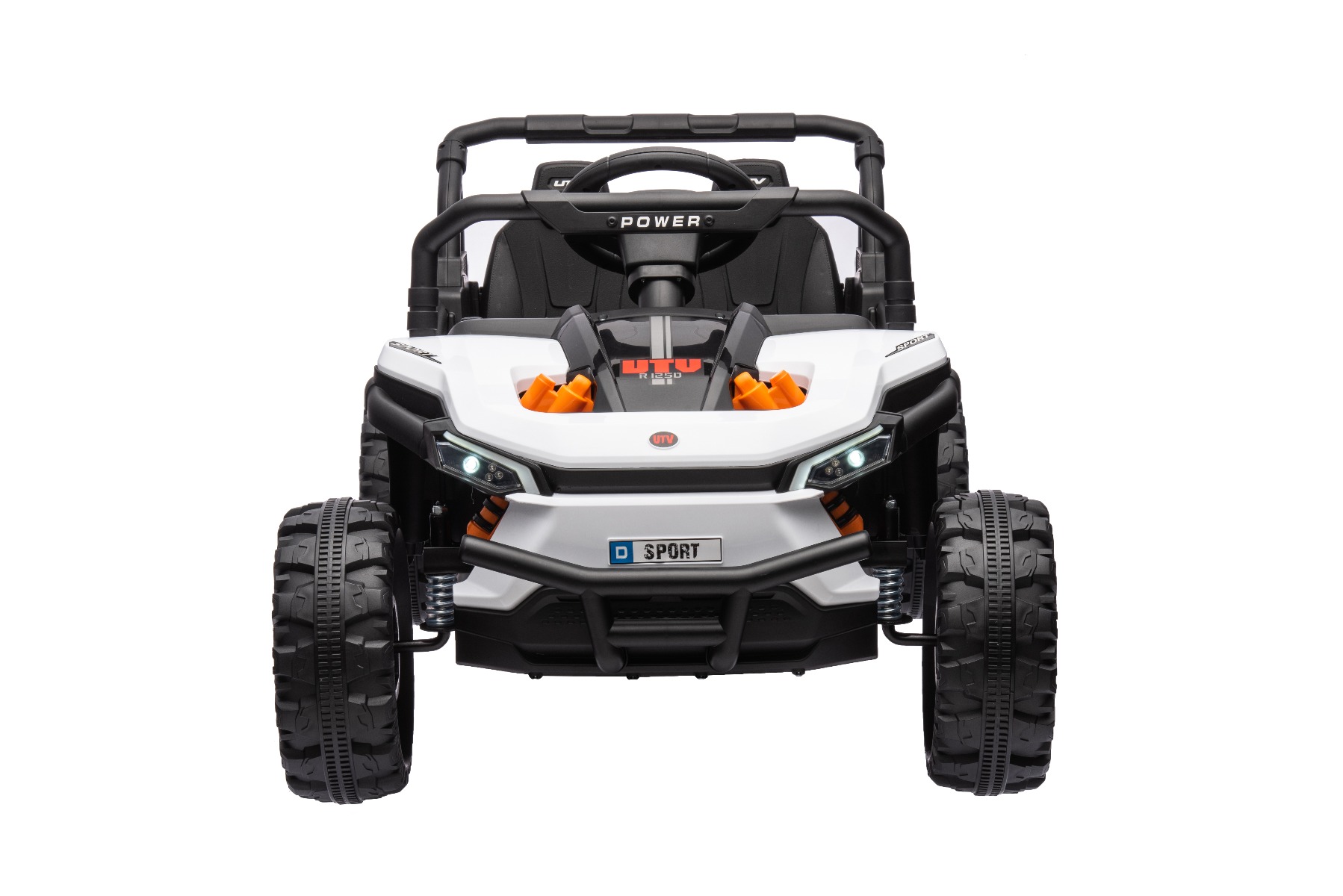 Mașină electrică copii UTV Small 12V, alb, Tracțiune spate, baterie 12V, Roți din plastic, banchetă dublă, Telecomandă 2,4 GHz, Un singur loc, MP3 player cu intrare USB/SD, Lumini LED
