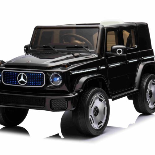 Mașinuță electrică de jucărie Mercedes-Benz EQG 12V, negru, componente ale caroseriei iluminate cu LED, lumini față și spate funcționale, telecomandă 2,4 GHz, intrare USB/Aux, baterie litiu, motor 2 x 35W, licență ORIGINALĂ