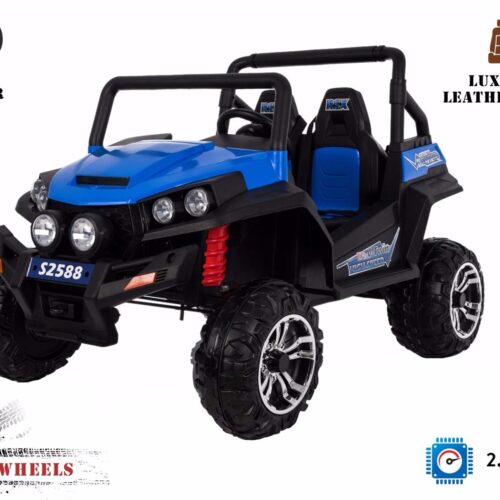 Mașinuță electrică pentru copii RSX tip ATV, Albastră-2.4Ghz, 4x Motoare, telecomandă, 2 scaune din piele, roți ușoare Eva, Radio FM, Bluetooth