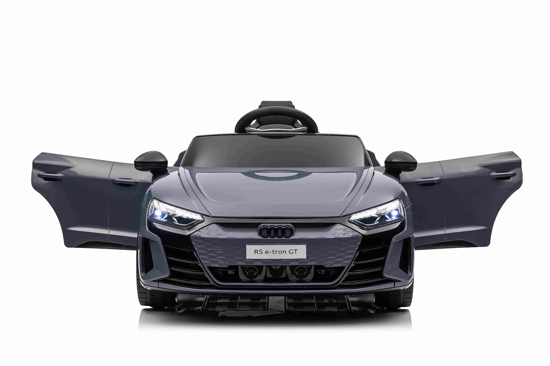 Maşinuţa electrica copii Audi RS E-tron GT 12V, gri, scaun lat, telecomandă 2.4 GHz, intrare USB / AUX, Bluetooth, suspensie, baterie litiu, lumini LED, motor 2 x 25W, licență ORIGINALĂ