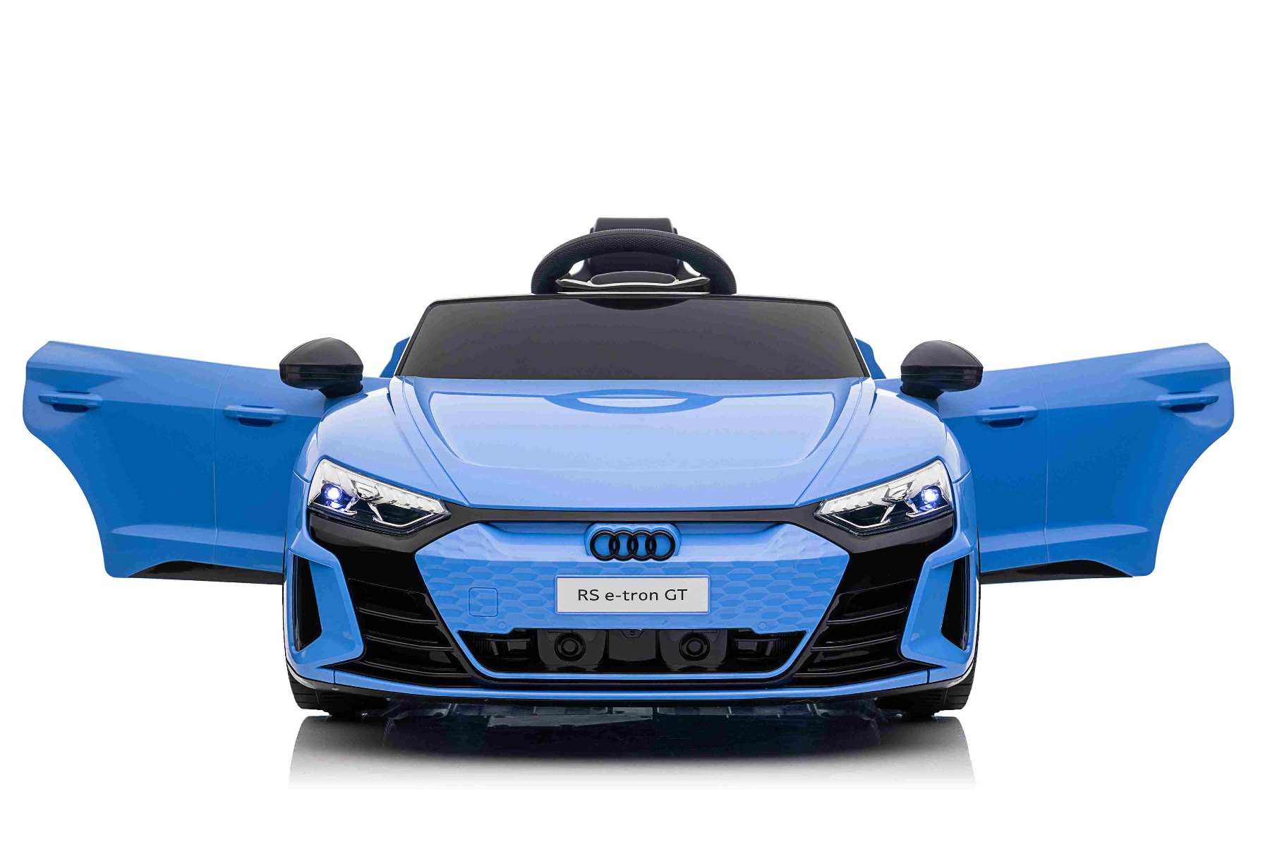 Maşinuţa electrica copii Audi RS E-tron GT 12V, albastru, scaun lat, telecomandă 2.4 GHz, intrare USB / AUX, Bluetooth, suspensie, baterie litiu, lumini LED, motor 2 x 25W, licență ORIGINALĂ