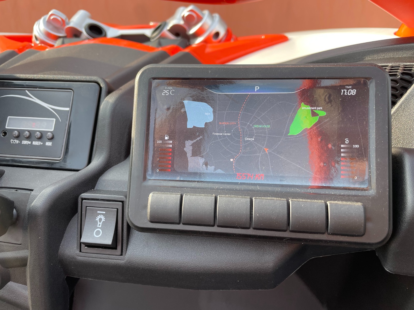 Mașină electrică copii Can-am Maverick 24V, portocaliu, cu două locuri, suspensie spate, telecomandă 2,4 Ghz, Baterie litiu portabilă, 4 motoare de 200 W, roți EVA, scaune din piele, player MP3 cu intrare USB/SD, model cu licență - imagine 44