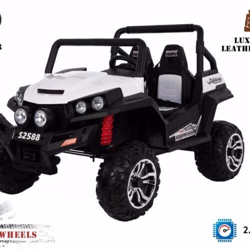 Mașinuță electrică pentru copii RSX tip ATV, Albă- Telecomandă 2.4Ghz, 4x Motoare, 2 scaune din piele, roți ușoare Eva, Radio FM, Bluetooth