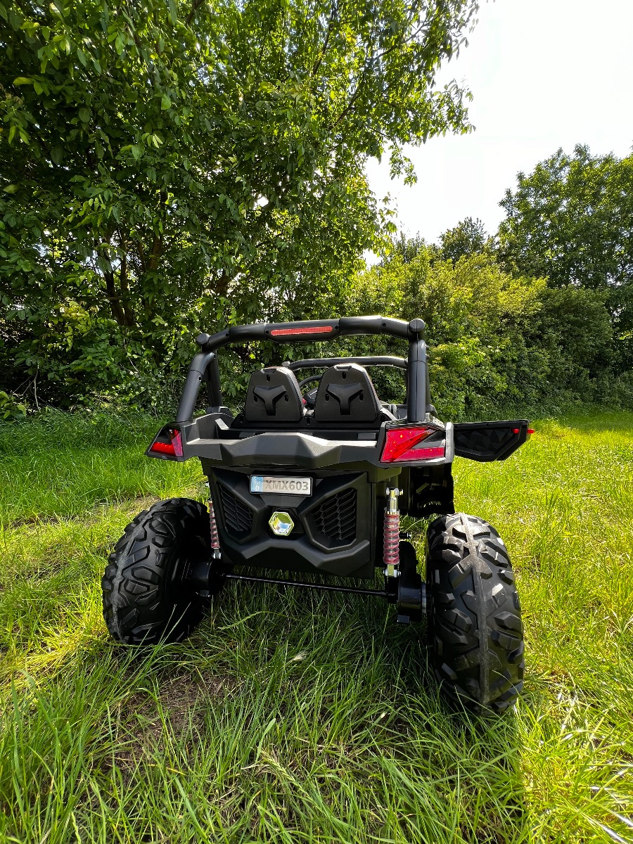 Mașinuță electrică de jucărie NEW RSX 24V, negru, tracțiune 4x4, baterie litiu, roți EVA, suspensii, scaun din piele artificială cu două locuri, telecomandă, player MP3 cu intrare USB/AUX - imagine 7