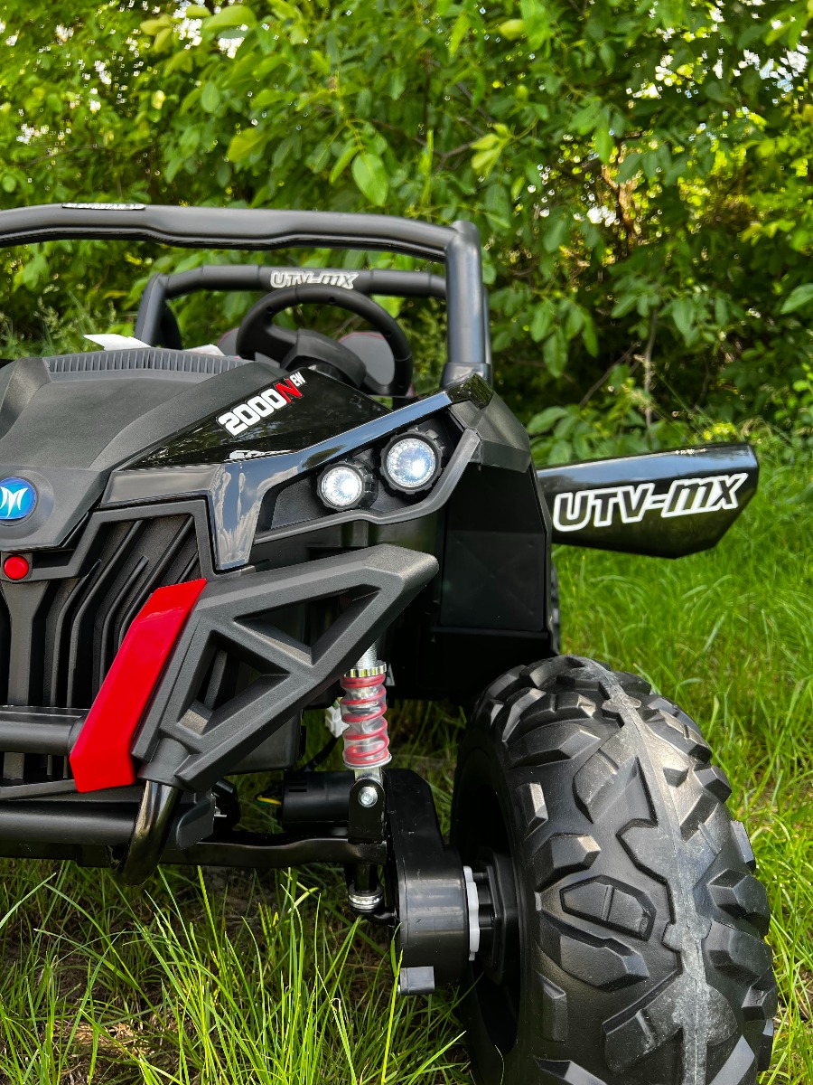 Mașinuță electrică de jucărie NEW RSX 24V, negru, tracțiune 4x4, baterie litiu, roți EVA, suspensii, scaun din piele artificială cu două locuri, telecomandă, player MP3 cu intrare USB/AUX - imagine 8