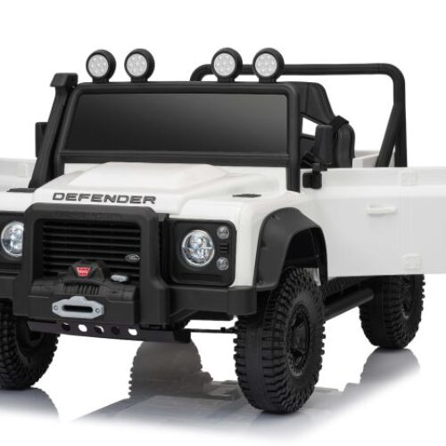 Maşinuţa electrica copii Land Rover Defender 110 SVX 12V, alb, tracțiune 4X4, lumini LED, suspensii față și spate, telecomandă 2.4 GHz, intrare USB/Aux, Bluetooth, baterie litiu, motor 4 X 25W, licență ORIGINALĂ