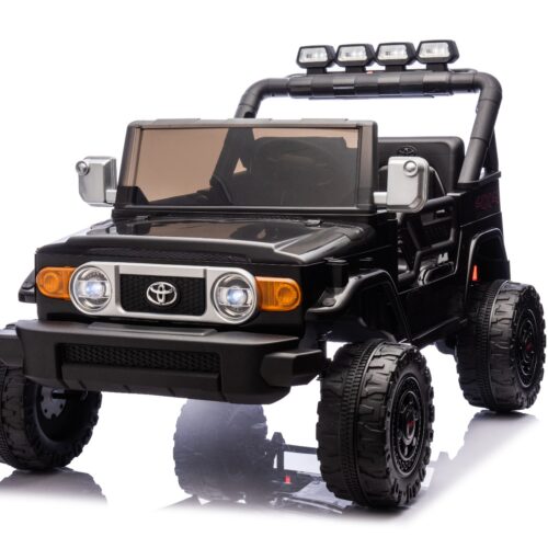 Mașinuță electrică de jucărie Toyota FJ Cruiser XXL cu tracțiune 4×4, autorizată (cu două locuri), negru, baterie litiu portabilă, șasiu înalt, două locuri, punte spate cu suspensie, telecomandă 2,4 GHz, player MP3 cu Bluetooth, lumini LED