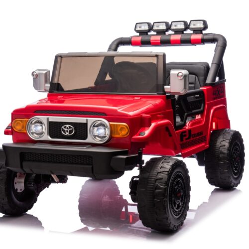 Mașinuță electrică de jucărie Toyota FJ Cruiser XXL cu tracțiune 4×4, autorizată (cu două locuri), roșu, baterie litiu portabilă, șasiu înalt, două locuri, punte spate cu suspensie, telecomandă 2,4 GHz, player MP3 cu Bluetooth, lumini LED