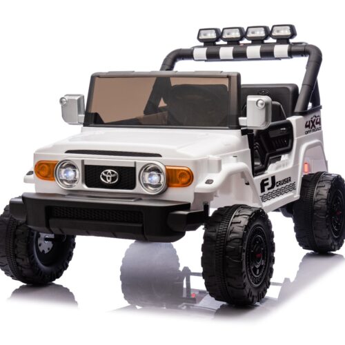 Mașinuță electrică de jucărie Toyota FJ Cruiser XXL cu tracțiune 4×4, autorizată (cu două locuri), alb, baterie litiu portabilă, șasiu înalt, două locuri, punte spate cu suspensie, telecomandă 2,4 GHz, player MP3 cu Bluetooth, lumini LED
