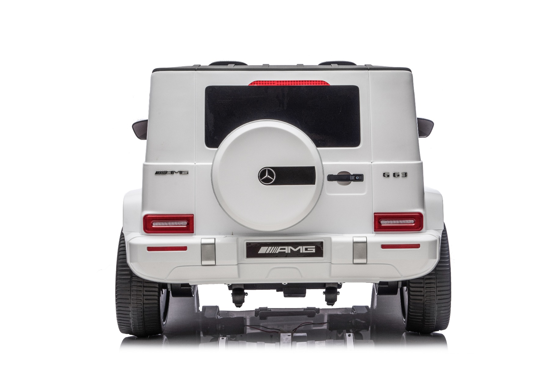 Mașină electrică de jucărie Mercedes-Benz G63 AMG 4x4 cu două locuri, alb, player MP3 cu conexiune USB/AUX și Bluetooth, tractiune 4x4, baterie litiu, roti EVA cu suspensie, scaune din piele artificială, telecomandă, licentă originală - imagine 17