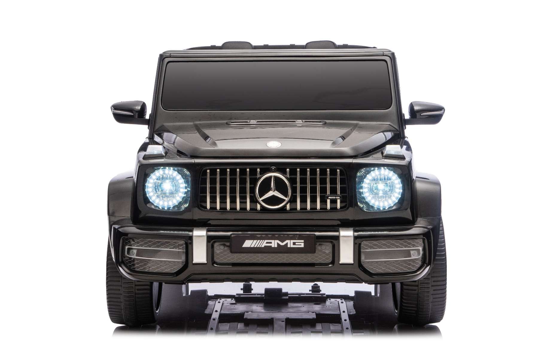 Mașină electrică de jucărie Mercedes-Benz G63 AMG 4x4 cu două locuri, negru, player MP3 cu conexiune USB/AUX și Bluetooth, tracțiune 4x4, baterie litiu, roți EVA cu suspensie, scaune din piele artificială, telecomandă, licență originală - imagine 2