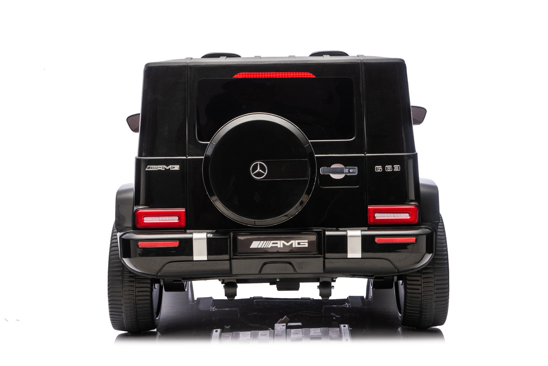 Mașină electrică de jucărie Mercedes-Benz G63 AMG 4x4 cu două locuri, negru, player MP3 cu conexiune USB/AUX și Bluetooth, tracțiune 4x4, baterie litiu, roți EVA cu suspensie, scaune din piele artificială, telecomandă, licență originală - imagine 16