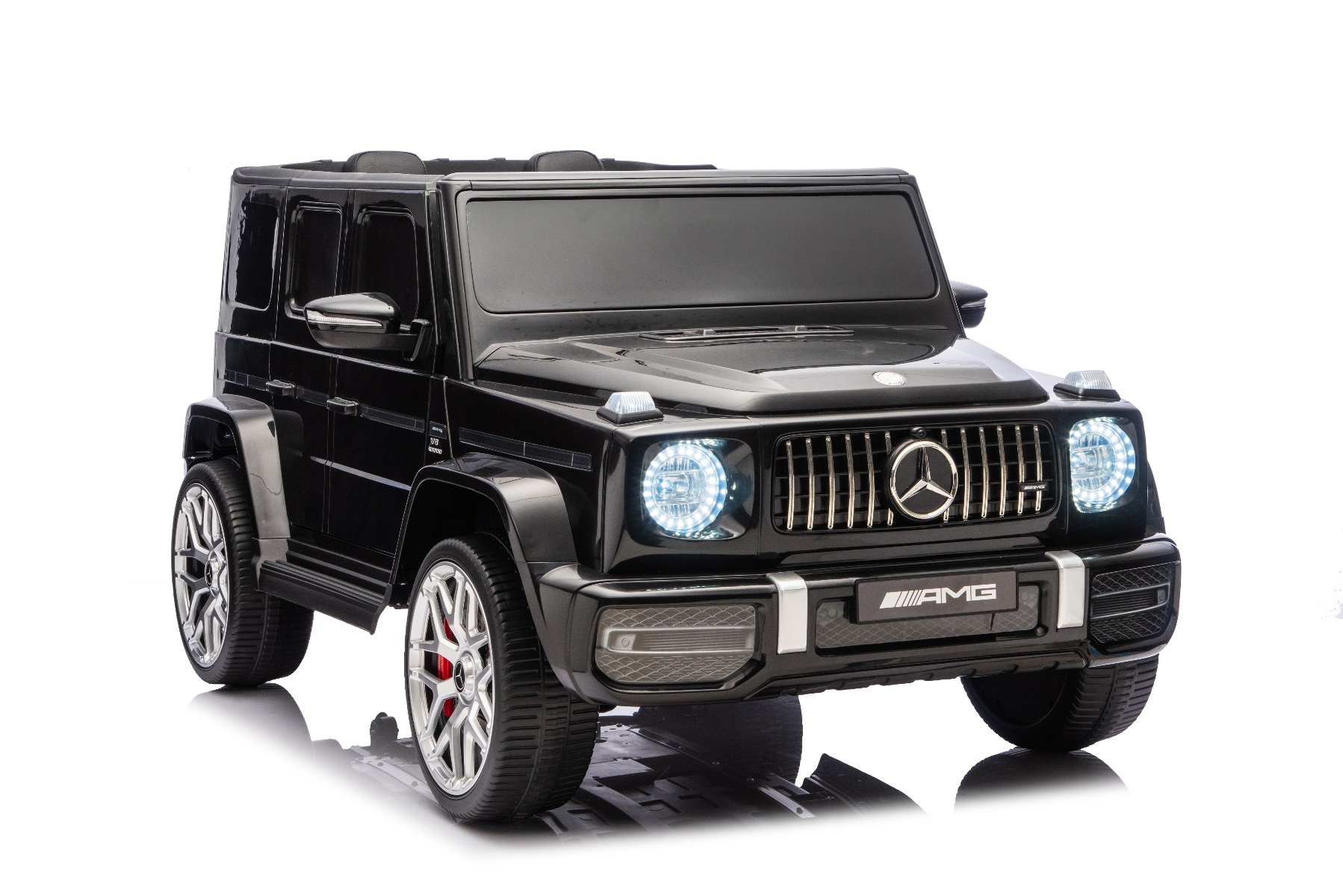 Mașină electrică de jucărie Mercedes-Benz G63 AMG 4x4 cu două locuri, negru, player MP3 cu conexiune USB/AUX și Bluetooth, tracțiune 4x4, baterie litiu, roți EVA cu suspensie, scaune din piele artificială, telecomandă, licență originală - imagine 23