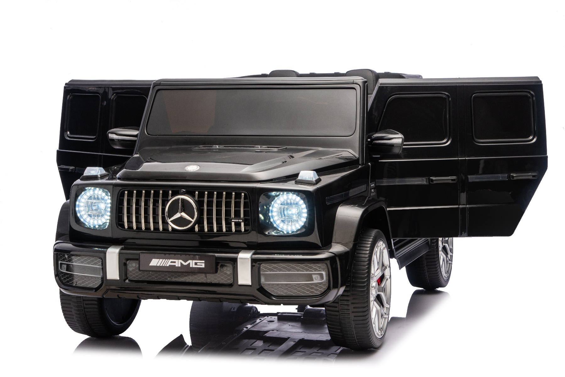 Mașină electrică de jucărie Mercedes-Benz G63 AMG 4x4 cu două locuri, negru, player MP3 cu conexiune USB/AUX și Bluetooth, tracțiune 4x4, baterie litiu, roți EVA cu suspensie, scaune din piele artificială, telecomandă, licență originală - imagine 27