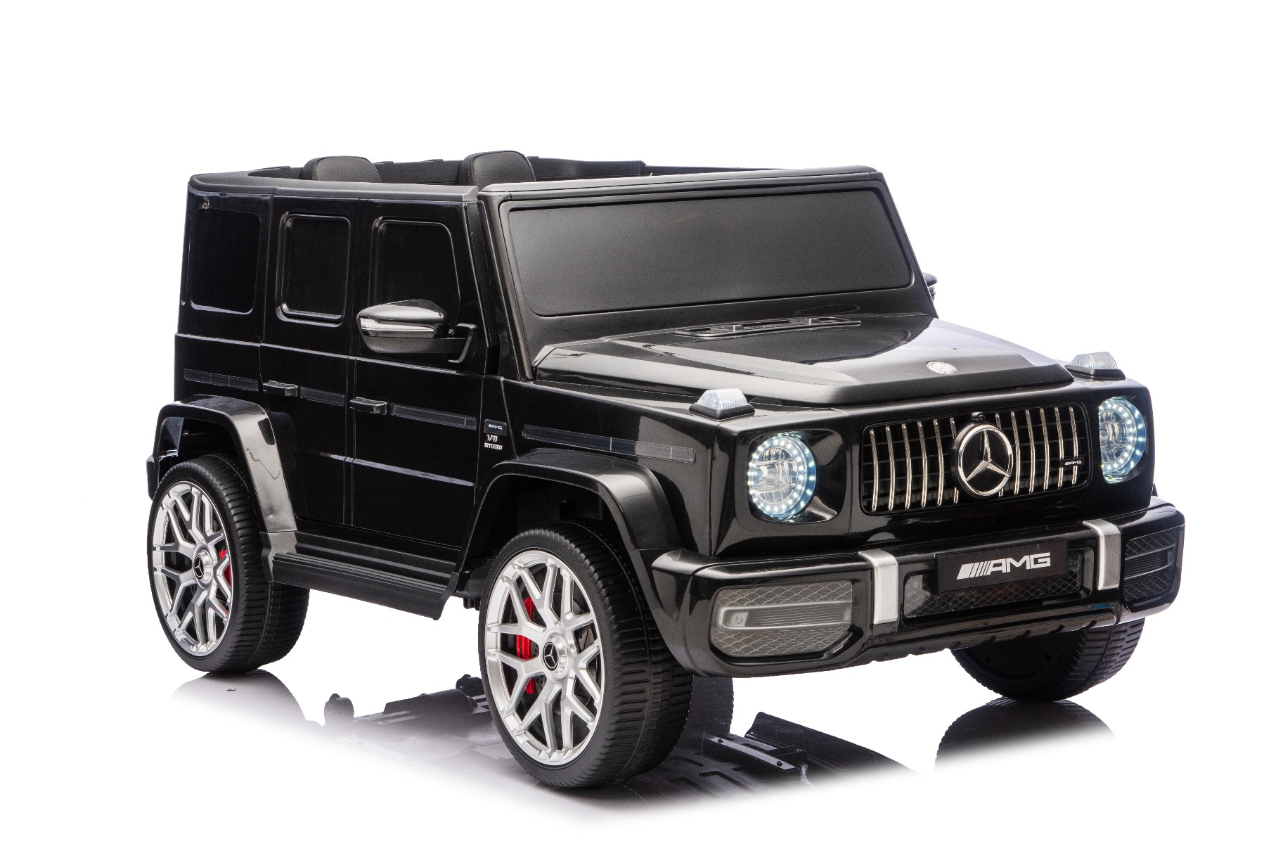 Mașină electrică de jucărie Mercedes-Benz G63 AMG 4x4 cu două locuri, negru, player MP3 cu conexiune USB/AUX și Bluetooth, tracțiune 4x4, baterie litiu, roți EVA cu suspensie, scaune din piele artificială, telecomandă, licență originală - imagine 30