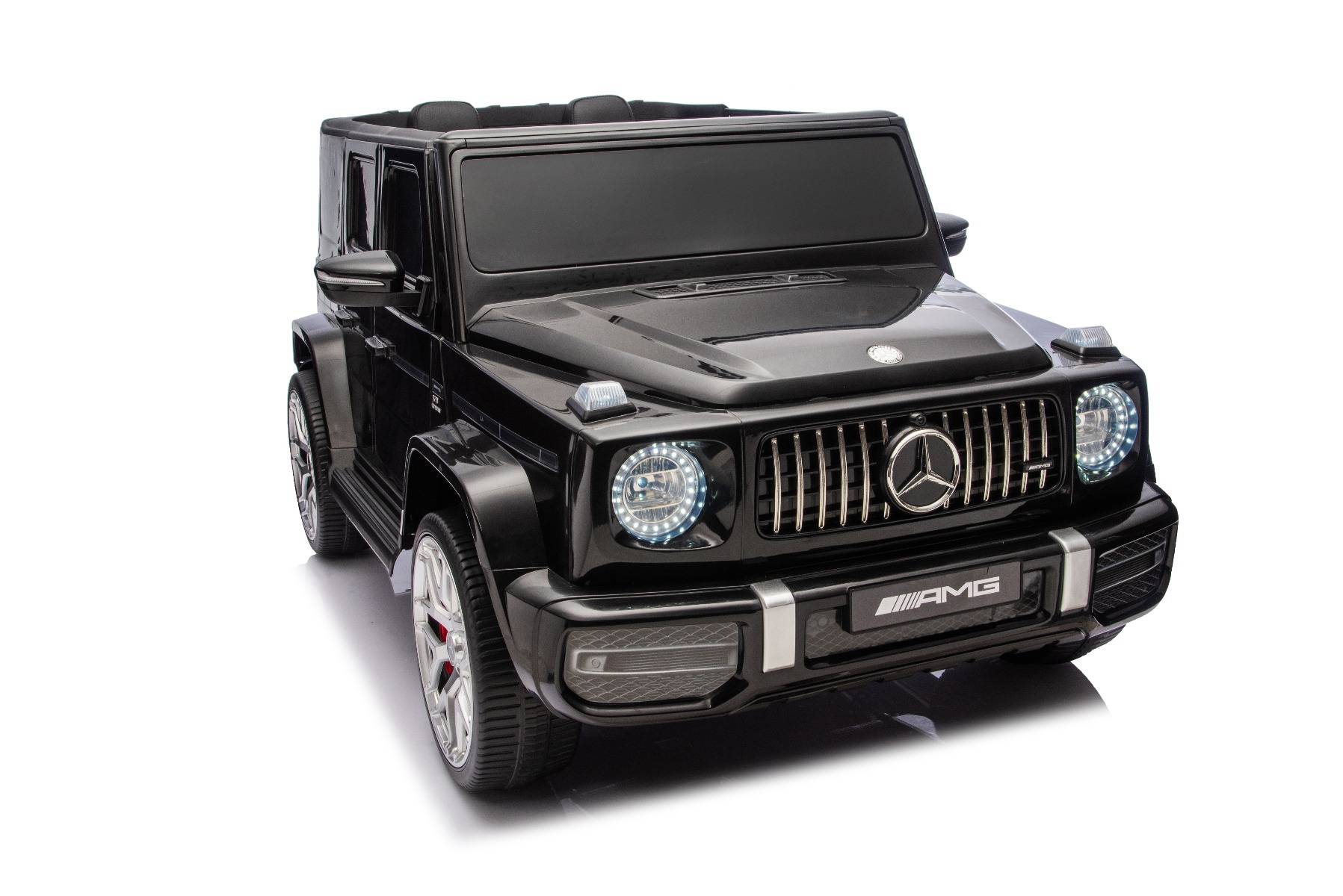 Mașină electrică de jucărie Mercedes-Benz G63 AMG 4x4 cu două locuri, negru, player MP3 cu conexiune USB/AUX și Bluetooth, tracțiune 4x4, baterie litiu, roți EVA cu suspensie, scaune din piele artificială, telecomandă, licență originală - imagine 31