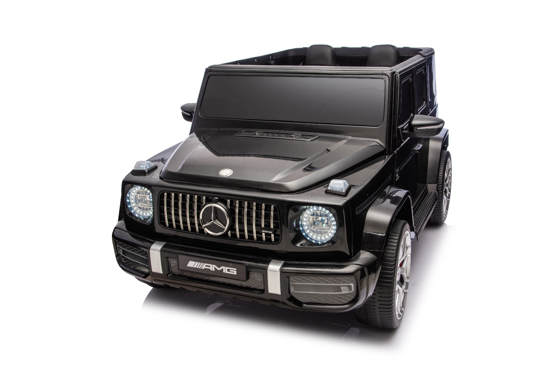 Mașină electrică de jucărie Mercedes-Benz G63 AMG 4x4 cu două locuri, negru, player MP3 cu conexiune USB/AUX și Bluetooth, tracțiune 4x4, baterie litiu, roți EVA cu suspensie, scaune din piele artificială, telecomandă, licență originală - imagine 32
