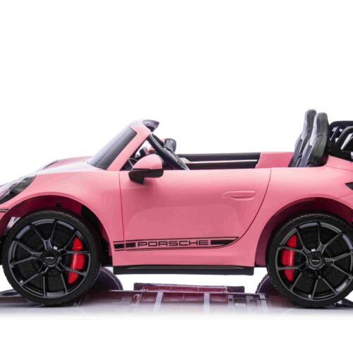 Mașină electrică copii Porsche 911 24V cu tracțiune 4×4, roz, scaun cu două locuri, telecomandă 2.4 GHz, intrare USB/AUX, motoare 200W, suspensie, baterie litiu, lumini LED față și spate, licență ORIGINALĂ