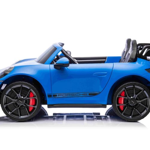 Mașină electrică copii Porsche 911 GT3 24V cu tracțiune 4×4, albastru, scaun cu două locuri, telecomandă 2.4 GHz, intrare USB/AUX, motoare 200W, suspensie, baterie litiu, lumini LED față și spate, licență ORIGINALĂ