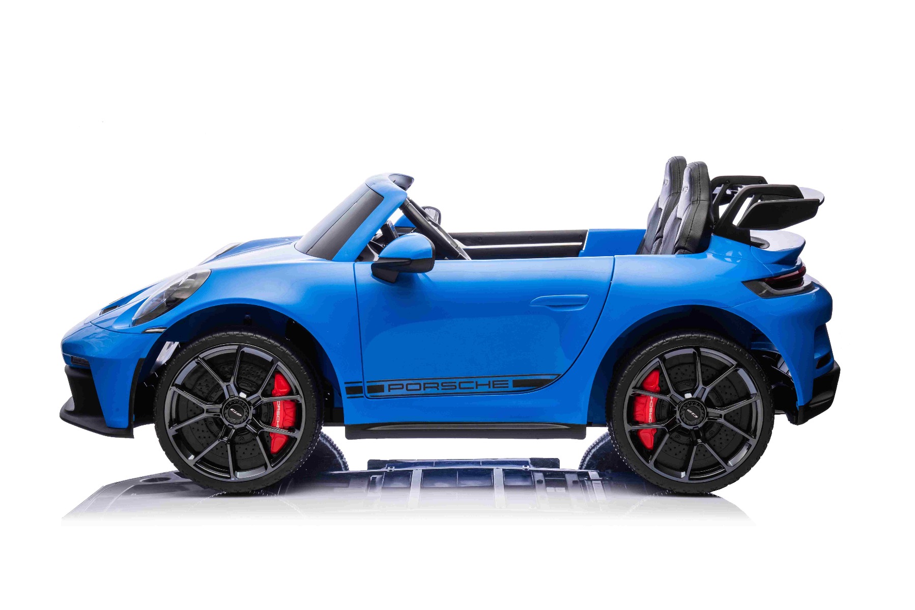 Mașină electrică copii Porsche 911 GT3 24V cu tracțiune 4x4, albastru, scaun cu două locuri, telecomandă 2.4 GHz, intrare USB/AUX, motoare 200W, suspensie, baterie litiu, lumini LED față și spate, licență ORIGINALĂ