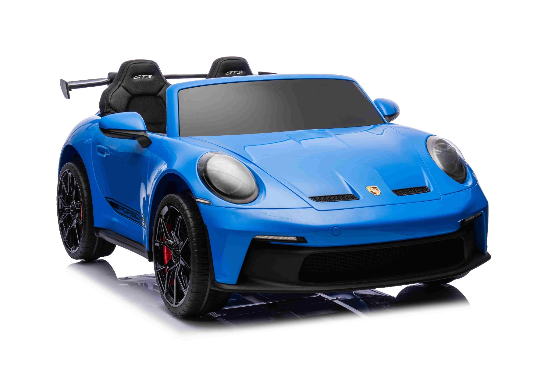 Mașină electrică copii Porsche 911 GT3 24V cu tracțiune 4x4, albastru, scaun cu două locuri, telecomandă 2.4 GHz, intrare USB/AUX, motoare 200W, suspensie, baterie litiu, lumini LED față și spate, licență ORIGINALĂ - imagine 4