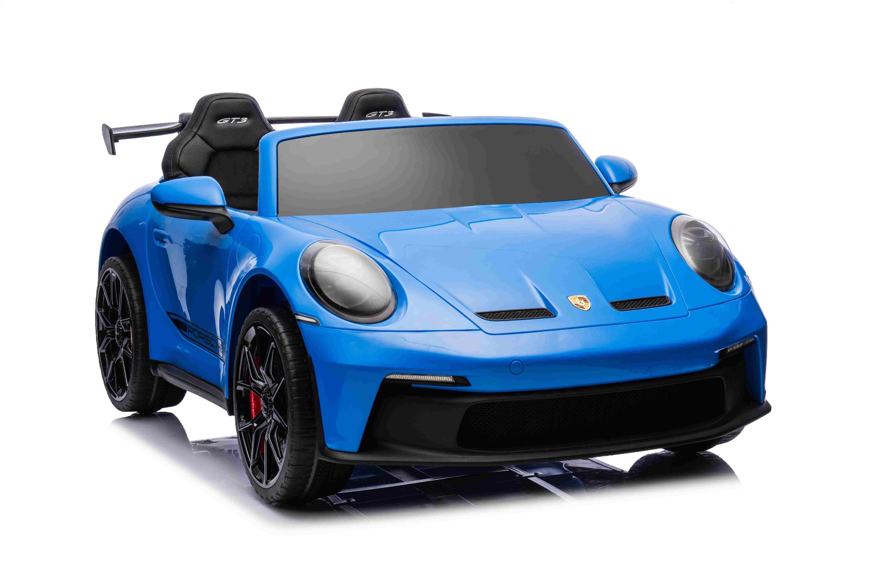 Mașină electrică copii Porsche 911 GT3 24V cu tracțiune 4x4, albastru, scaun cu două locuri, telecomandă 2.4 GHz, intrare USB/AUX, motoare 200W, suspensie, baterie litiu, lumini LED față și spate, licență ORIGINALĂ - imagine 5