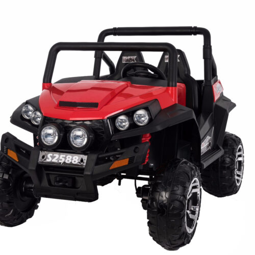 Mașinuță electrică pentru copii RSX tip ATV, Roșie-2.4Ghz, 4x Motoare, telecomandă, 2 scaune din piele, roți ușoare Eva, Radio FM, Bluetooth