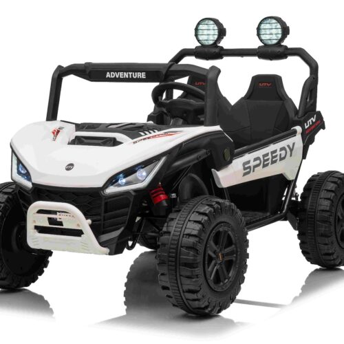 Maşinuţa electrica copii T-REX Ride 4×4 cu două locuri 24V, alb, player MP3 cu intrare USB/AUX, acționare 4×4, baterie litiu, suspensie, telecomandă, lumini LED