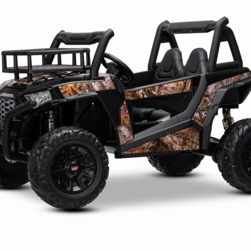 Mașină electrică pentru copii UTV 24V, Negru, două locuri, motor 2 x 200 W, Baterie litiu, roți EVA, osii cu arcuri, frână electrică, scaun tapițat, 2.4 GHz DO, două locuri, USB, AUX