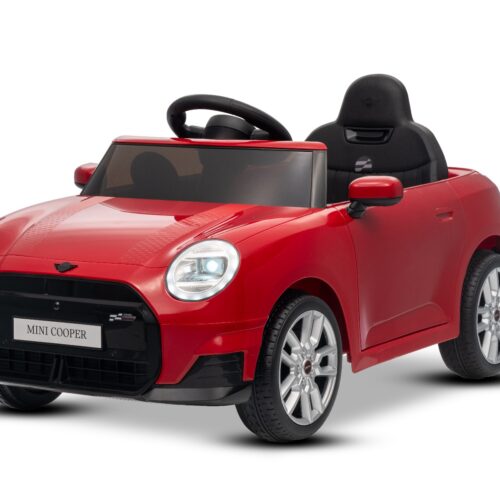Mașină electrică copii BMW Mini Cooper 12V, roșu, intrare USB cu conexiune Bluetooth la player MP3, telecomandă 2.4 GHz, motor 2 x 25W, baterie litiu, lumini LED, licență ORIGINALĂ