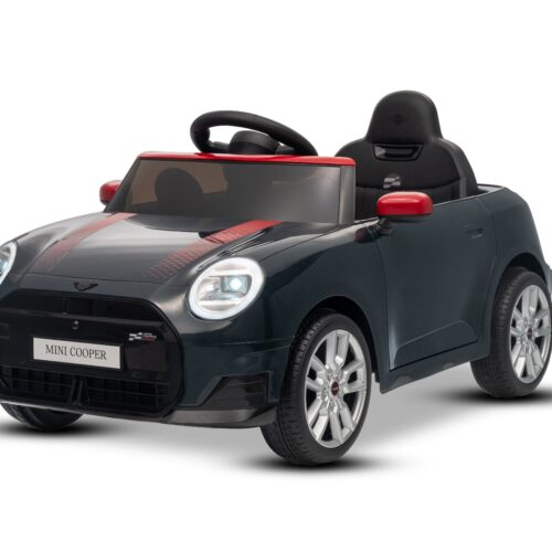 Mașină electrică copii BMW Mini Cooper 12V, negru, intrare USB cu conexiune Bluetooth la player MP3, telecomandă 2.4 GHz, motor 2 x 25W, baterie litiu, lumini LED, licență ORIGINALĂ
