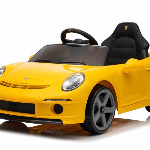 Mașină electrică copii RUF GT 12V, galben, Uși care se deschid, Telecomandă 2.4 GHz, Lumini LED față și spate, Intrare USB/Aux, Baterie litiu, Motor 2 X 35W, Licență ORIGINALĂ