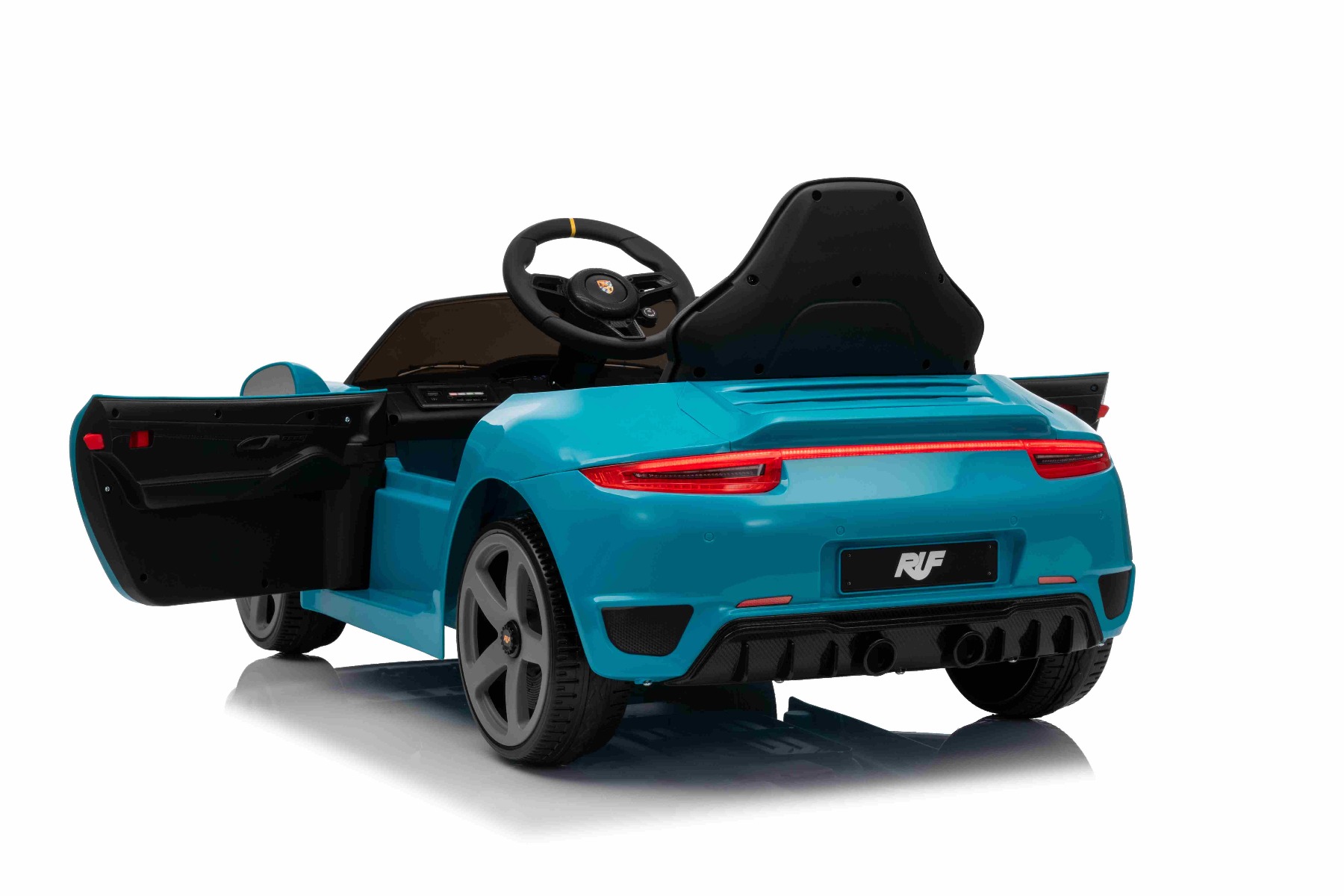 Mașină electrică copii RUF GT 12V, albastru, Uși care se deschid, Telecomandă 2.4 GHz, Lumini LED față și spate, Intrare USB/Aux, Baterie litiu, Motor 2 X 35W, Licență ORIGINALĂ - imagine 13