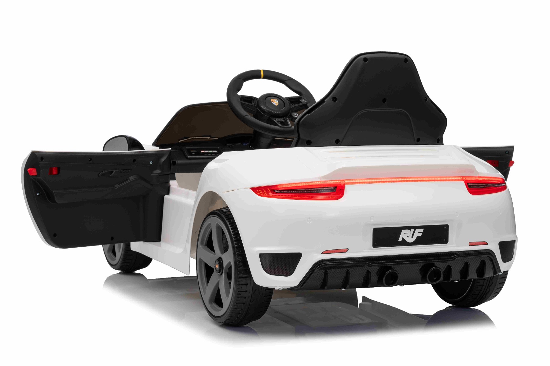 Mașină electrică copii RUF GT 12V, alb, Uși care se deschid, Telecomandă 2.4 GHz, Lumini LED față și spate, Intrare USB/Aux, Baterie litiu, Motor 2 X 35W, Licență ORIGINALĂ - imagine 13