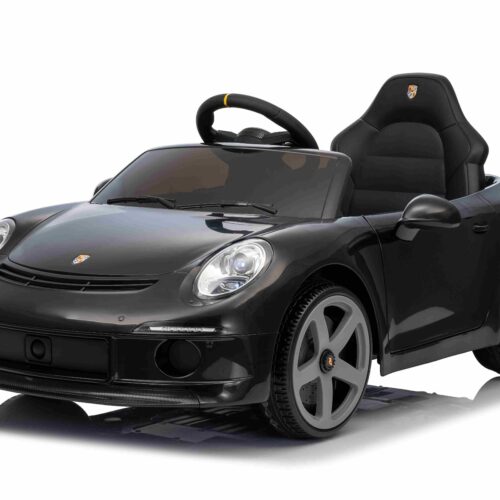 Mașină electrică copii RUF GT 12V, negru, Uși care se deschid, Telecomandă 2.4 GHz, Lumini LED față și spate, Intrare USB/Aux, Baterie litiu, Motor 2 X 35W, Licență ORIGINALĂ