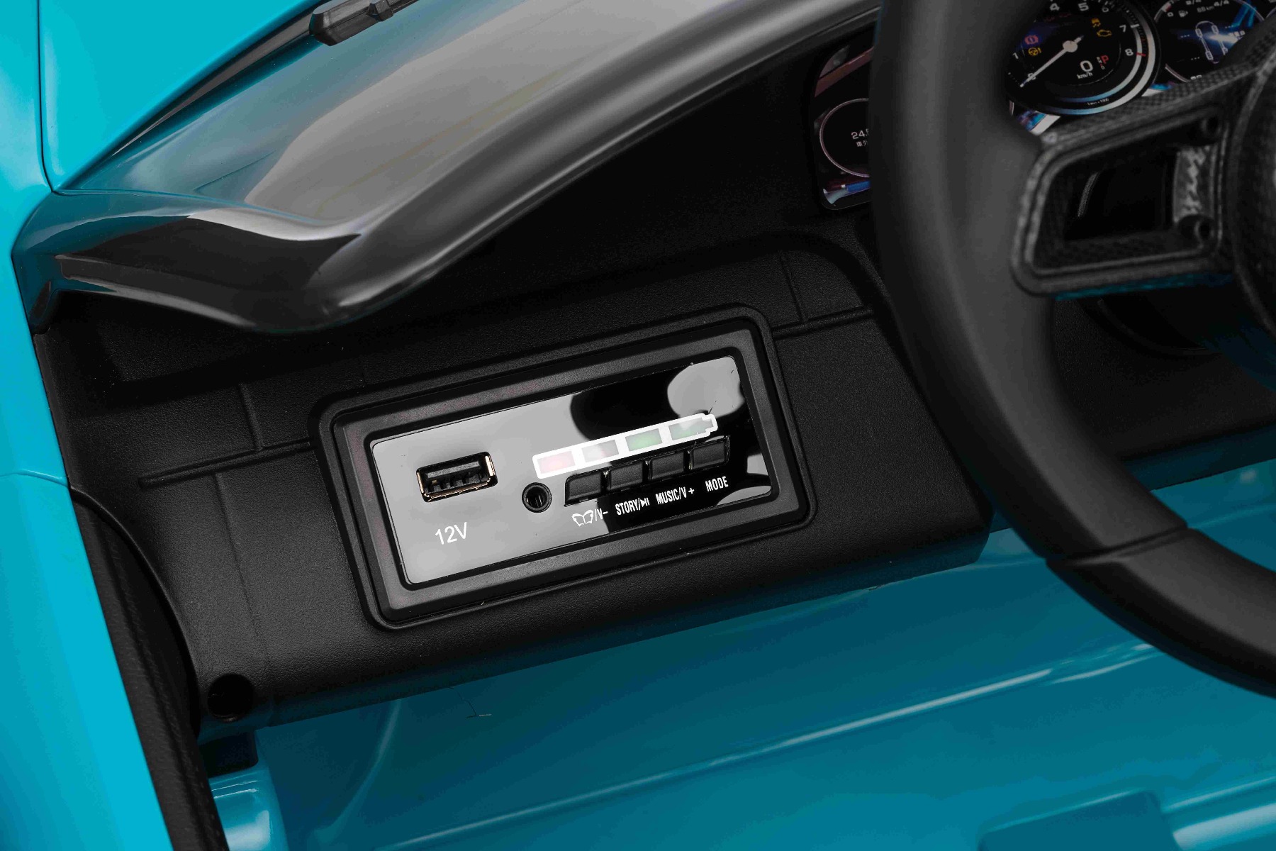 Mașină electrică copii RUF GT 12V, albastru, Uși care se deschid, Telecomandă 2.4 GHz, Lumini LED față și spate, Intrare USB/Aux, Baterie litiu, Motor 2 X 35W, Licență ORIGINALĂ - imagine 31