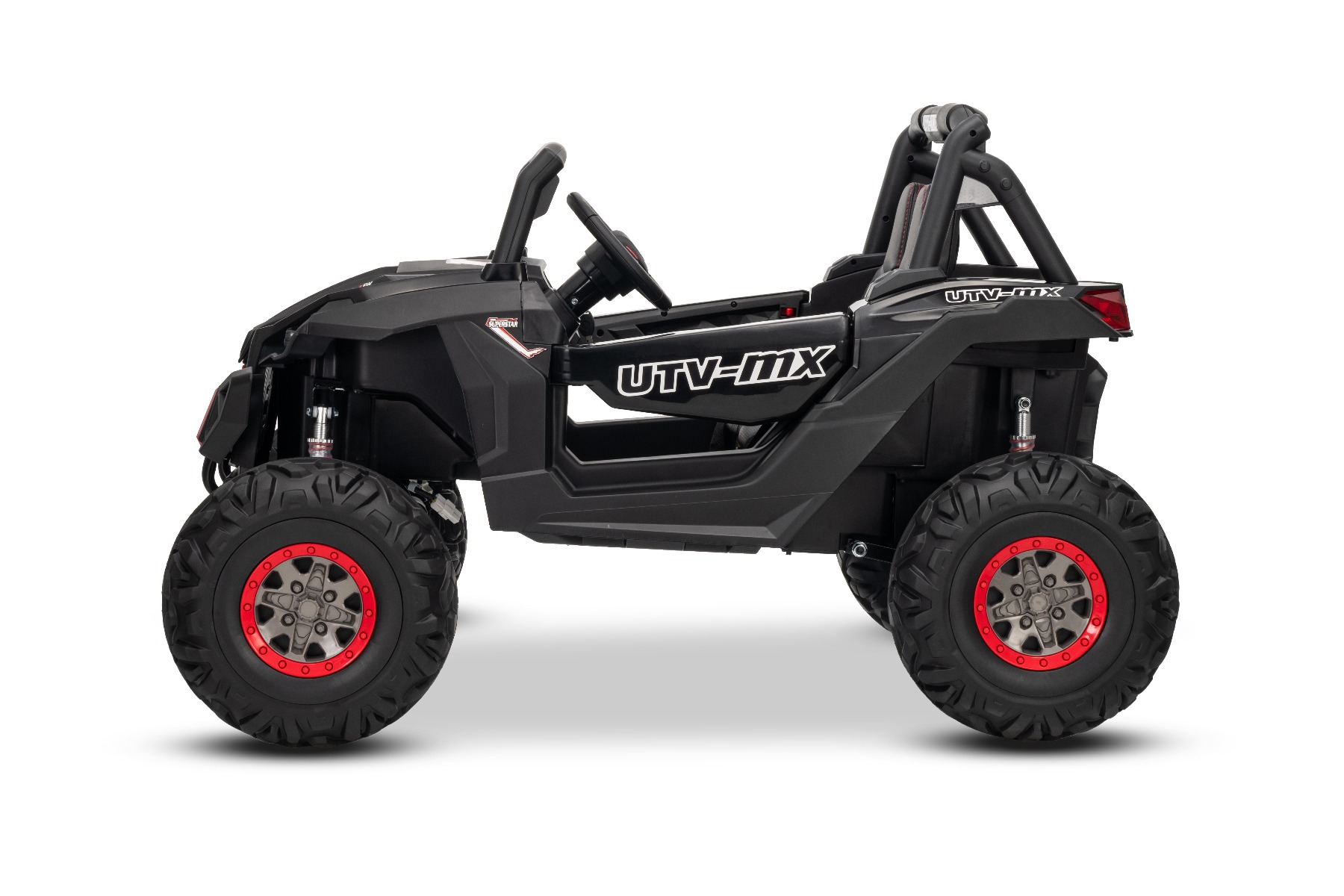 Mașinuță electrică de jucărie NEW RSX 24V, negru, tracțiune 4x4, baterie litiu, roți EVA, suspensii, scaun din piele artificială cu două locuri, telecomandă, player MP3 cu intrare USB/AUX - imagine 13