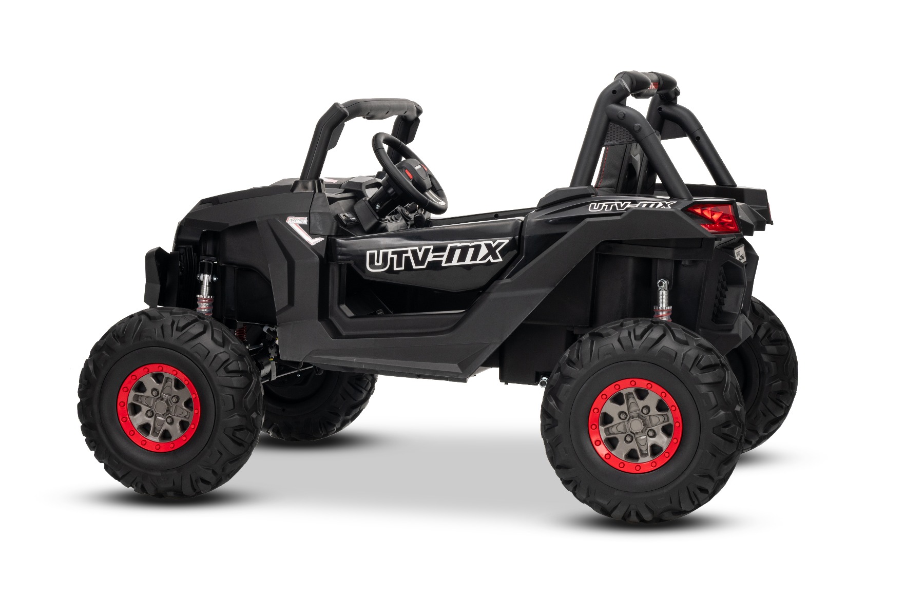 Mașinuță electrică de jucărie NEW RSX 24V, negru, tracțiune 4x4, baterie litiu, roți EVA, suspensii, scaun din piele artificială cu două locuri, telecomandă, player MP3 cu intrare USB/AUX - imagine 14