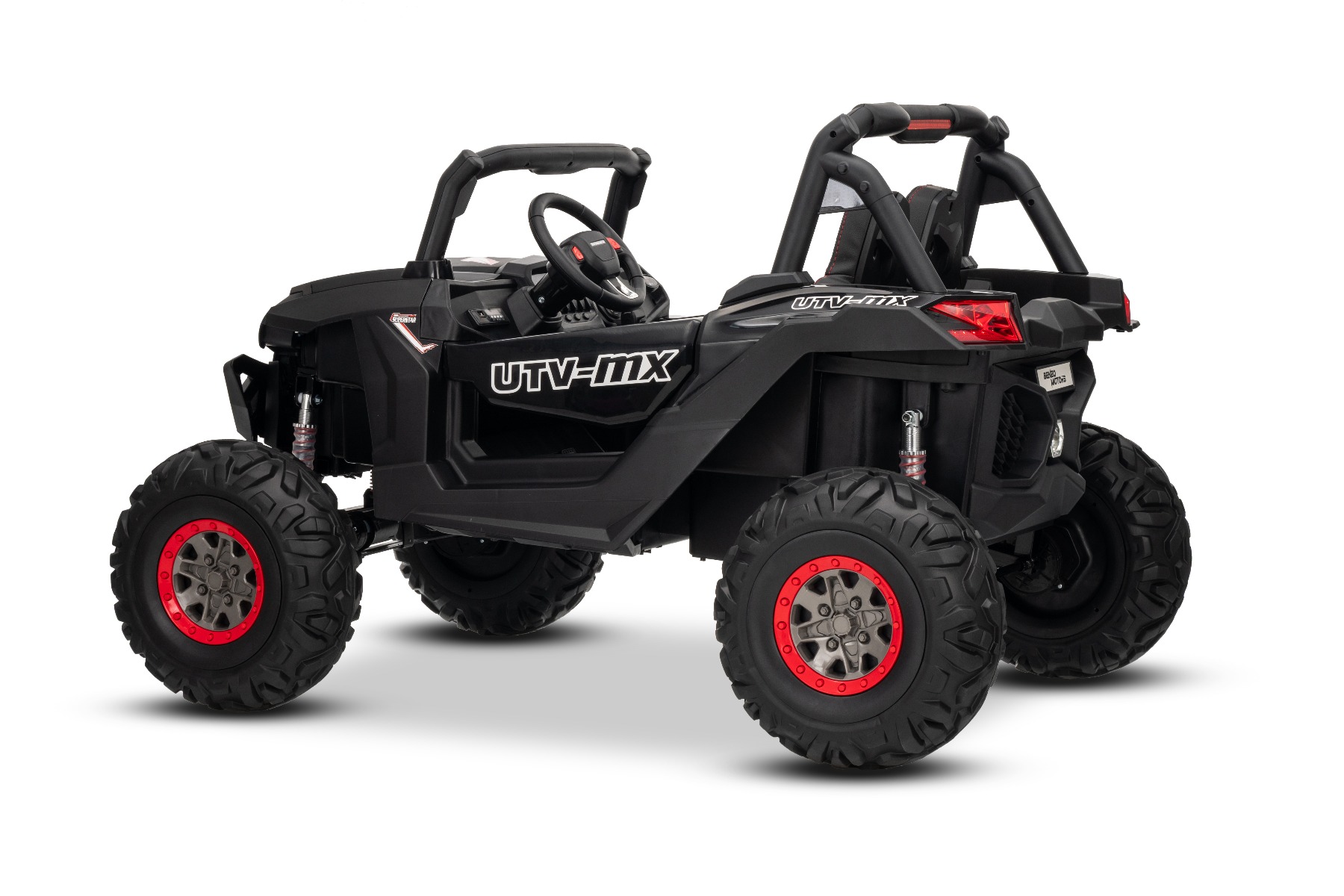 Mașinuță electrică de jucărie NEW RSX 24V, negru, tracțiune 4x4, baterie litiu, roți EVA, suspensii, scaun din piele artificială cu două locuri, telecomandă, player MP3 cu intrare USB/AUX - imagine 15