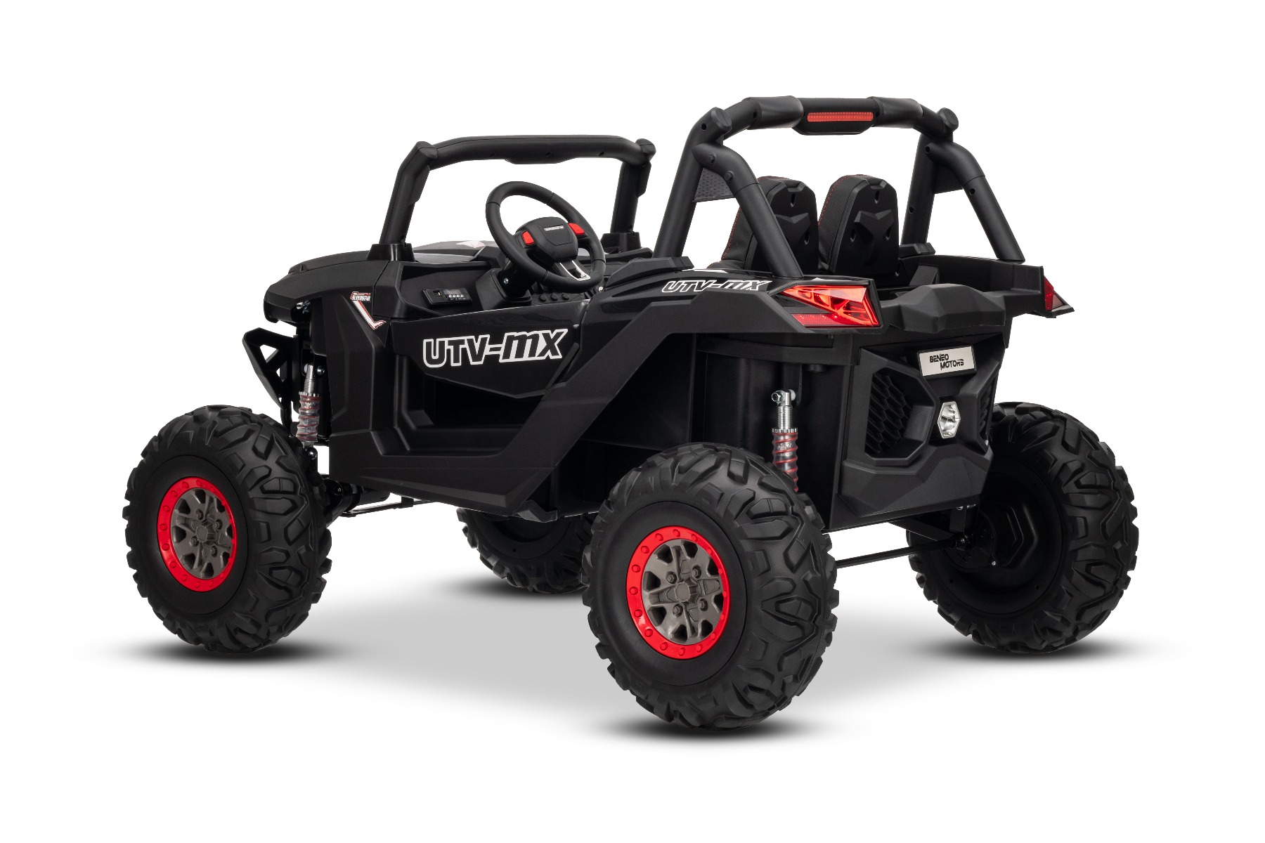 Mașinuță electrică de jucărie NEW RSX 24V, negru, tracțiune 4x4, baterie litiu, roți EVA, suspensii, scaun din piele artificială cu două locuri, telecomandă, player MP3 cu intrare USB/AUX - imagine 16