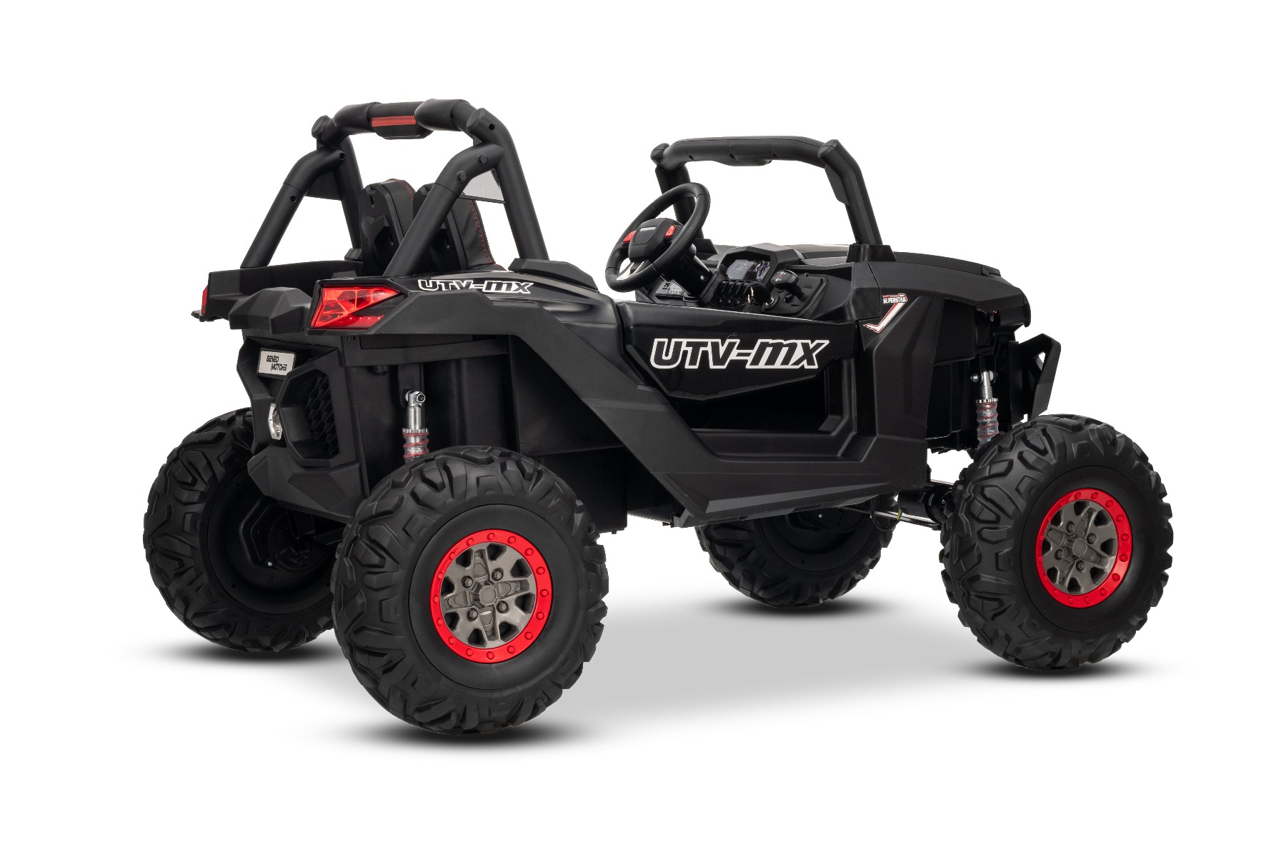 Mașinuță electrică de jucărie NEW RSX 24V, negru, tracțiune 4x4, baterie litiu, roți EVA, suspensii, scaun din piele artificială cu două locuri, telecomandă, player MP3 cu intrare USB/AUX - imagine 23