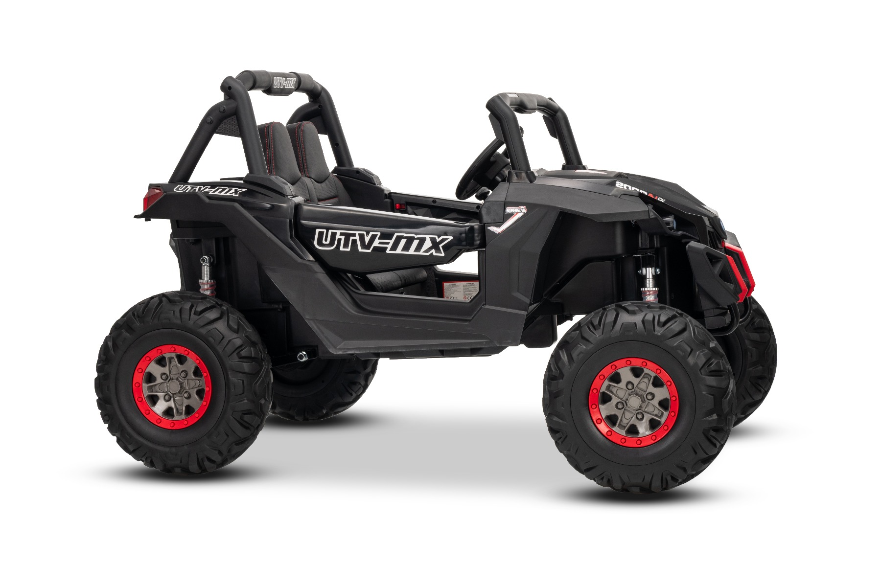 Mașinuță electrică de jucărie NEW RSX 24V, negru, tracțiune 4x4, baterie litiu, roți EVA, suspensii, scaun din piele artificială cu două locuri, telecomandă, player MP3 cu intrare USB/AUX - imagine 26